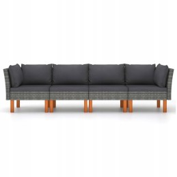 Keturių vietų sodo sofa su pilkomis polirotango pagalvėlėmis