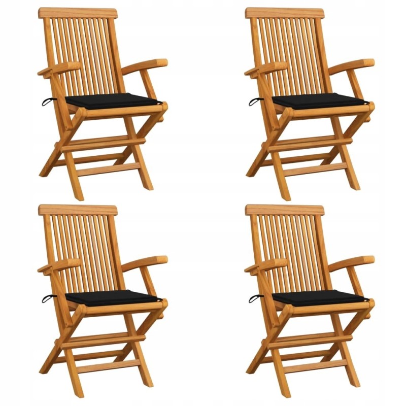 Sodo kėdės su juodomis pagalvėlėmis, 4 vnt