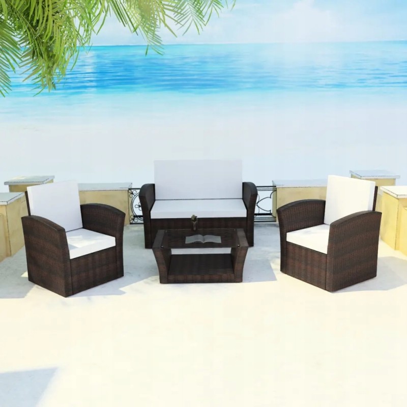 Vidaxl 4 dalių sodo poilsio komplektas, pagalvėlės, PE rotangas, ruda