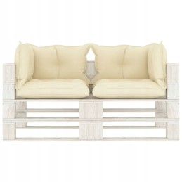 Vidaxl dvivietė sodo sofa iš padėklų, su kreminės spalvos pagalvėlėmis, mediena