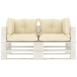 Vidaxl dvivietė sodo sofa iš padėklų, su kreminės spalvos pagalvėlėmis, mediena