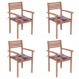 4 tikmedžio sodo kėdžių rinkinys su raudonomis pagalvėlėmis