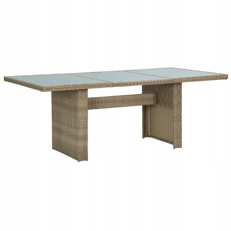 Vidaxl sodo stalas, rudas, 200x100x74 cm, stiklas ir PE rotangas