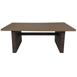 Vidaxl sodo stalas, rudas, 200x100x74 cm, stiklas ir PE rotangas