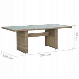 Vidaxl sodo stalas, rudas, 200x100x74 cm, stiklas ir PE rotangas