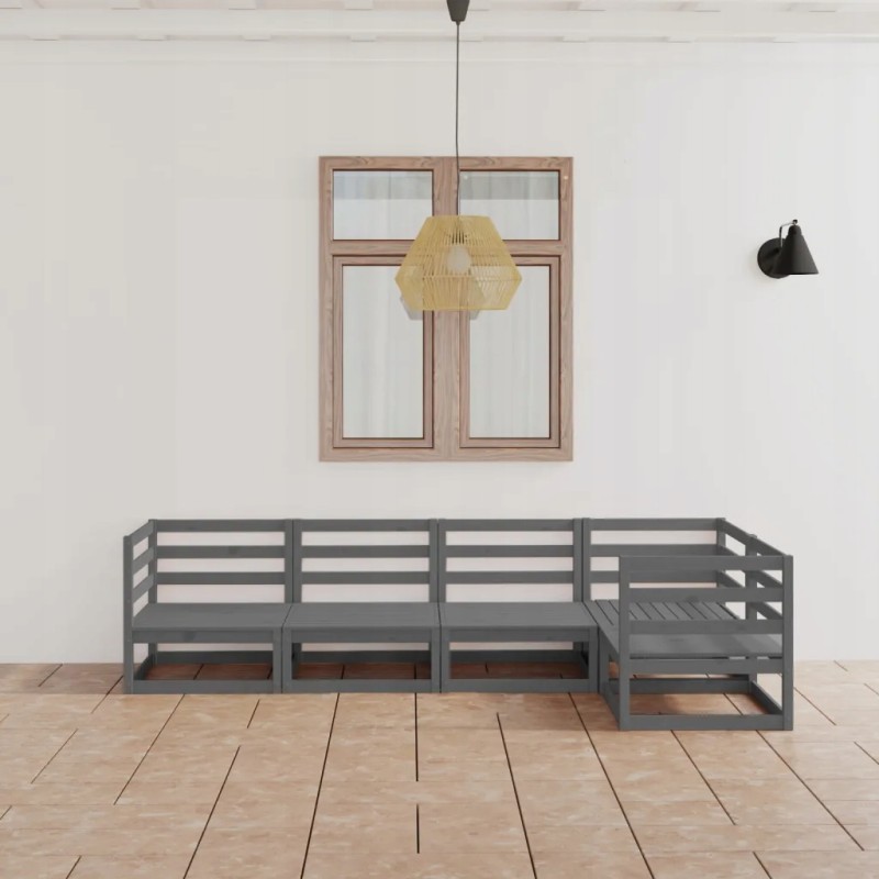 Vidaxl 5 dalių sodo poilsio baldų komplektas, pilka, pušis, 3075556