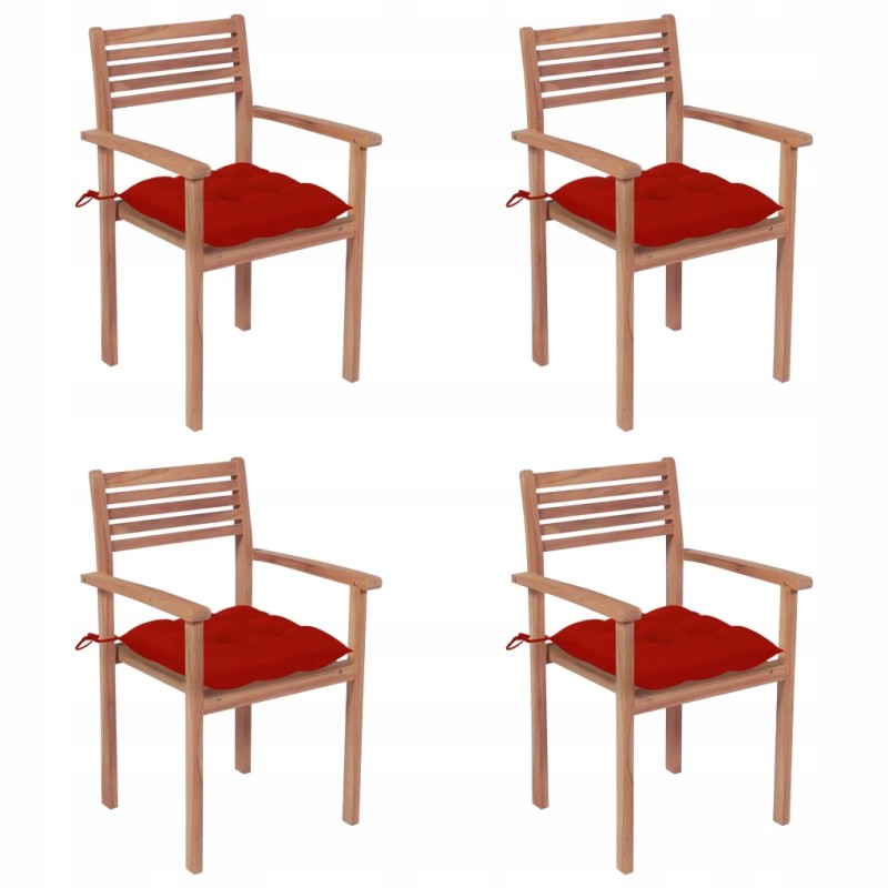 Tikmedžio sodo kėdės su raudonomis pagalvėlėmis - 4 vnt.