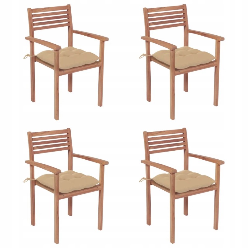 4 tikmedžio sodo kėdžių komplektas su pagalvėlėmis - smėlio spalvos