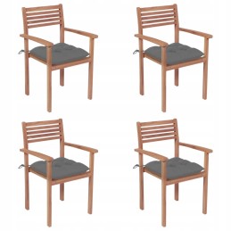 4 tikmedžio sodo kėdžių komplektas su pagalvėlėmis, pilkos spalvos