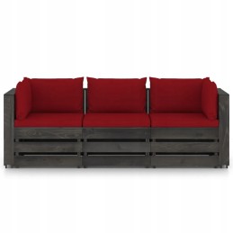 Vidaxl 3 vietų sodo sofa su pagalvėlėmis, pilka impregnuota mediena