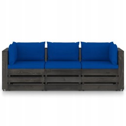 Vidaxl 3 vietų sodo sofa su pagalvėlėmis, pilka impregnuota mediena