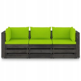Vidaxl 3 vietų sodo sofa su pagalvėlėmis, pilka impregnuota mediena