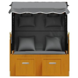 Vidaxl paplūdimio krepšelis su pagalvėlėmis, PE rotango/medžio, juodos ir antracito spalvos