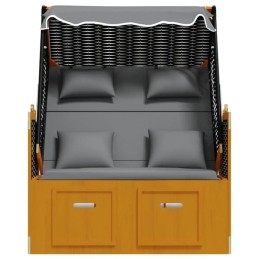 Vidaxl paplūdimio krepšelis su pagalvėlėmis, PE rotango/medžio, juodos ir antracito spalvos