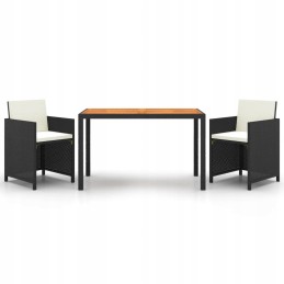 Vidaxl 3 dalių sodo baldų komplektas su pagalvėlėmis, polirotangas, juodas