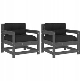 Sodo foteliai su pagalvėlėmis, 2 vnt, pilka pušies masyvo