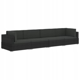 4 dalių sodo sofa su juodo PE rotango pagalvėlėmis