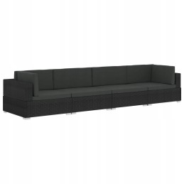 4 dalių sodo sofa su PE rotango pagalvėlėmis, juoda