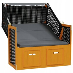 Vidaxl paplūdimio krepšelis su dangteliu, PE rotango ir medžio, juodos/antracito spalvos