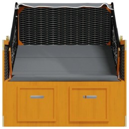 Vidaxl paplūdimio krepšelis su dangteliu, PE rotango ir medžio, juodos/antracito spalvos