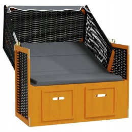 Vidaxl paplūdimio krepšelis su dangteliu, PE rotango ir medžio, juodos/antracito spalvos