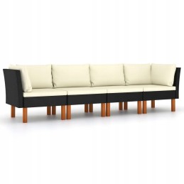 Vidaxl 4-vietė sodo sofa su pagalvėlėmis, polirotango, juoda