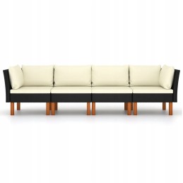 Vidaxl 4-vietė sodo sofa su pagalvėlėmis, polirotango, juoda