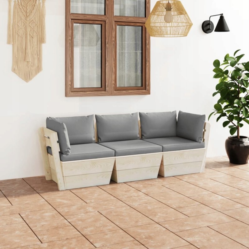 Sodo 3-vietė sofa iš padėklų su medinėmis pagalvėlėmis