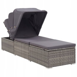 Šezlongas su stogu ir pagalvėle, PE rotango, pilka!