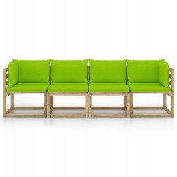 4-vietė sodo sofa su šviesiai žaliomis pagalvėmis