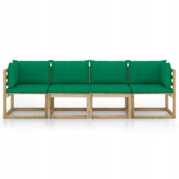 4-vietė sodo sofa su žaliomis pagalvėmis