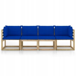 4-vietė sodo sofa su mėlynomis lumar pagalvėmis