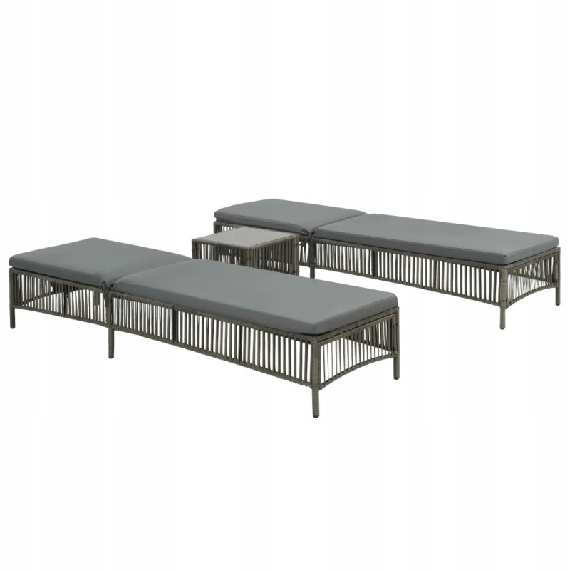 Pilkos spalvos polirotango gultų komplektas, 2 vnt. 197x56x32cm + stalas