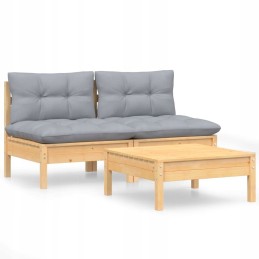 3 dalių sodo sofos komplektas, pilkos pagalvės, pušinis lumaro!