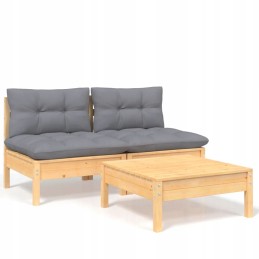 3 dalių sodo sofos komplektas, pilkos pagalvės, pušinis lumaro!