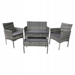 Sodo baldų komplektas iš technoratano, staliukas iš rotango + pilka sofa