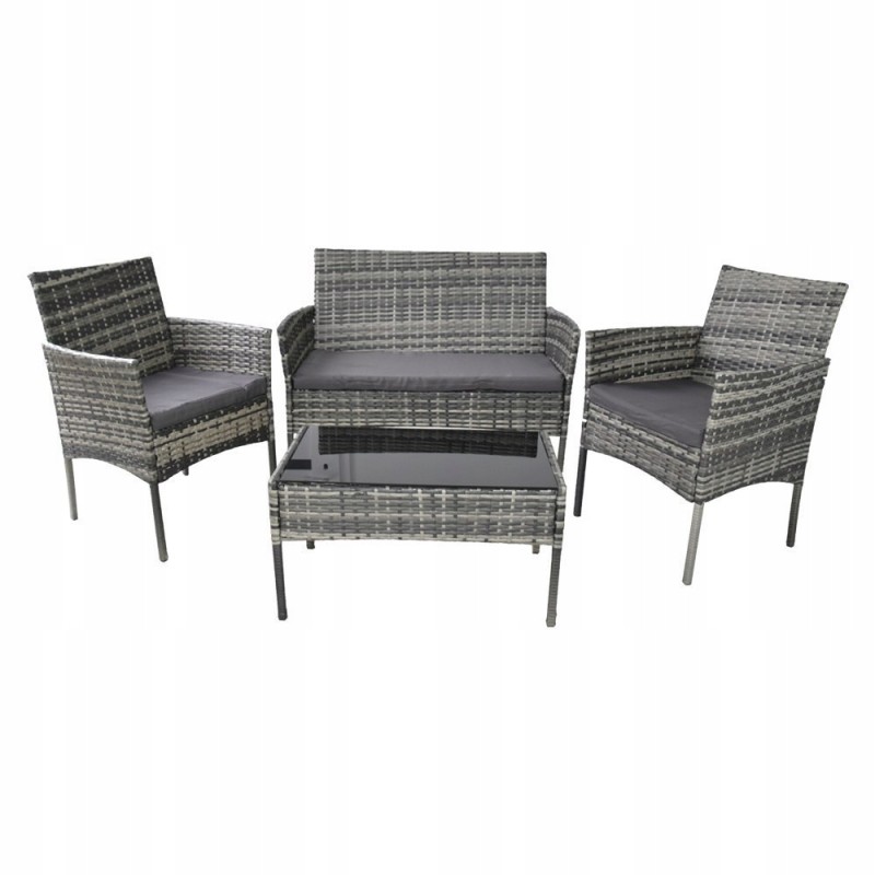 Sodo baldų komplektas iš technoratano, staliukas iš rotango + pilka sofa