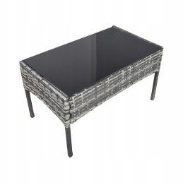 Sodo baldų komplektas iš technoratano, staliukas iš rotango + pilka sofa