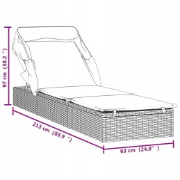 Šezlongas su sulankstomu stogu, pilka, 213x63x97 cm, po