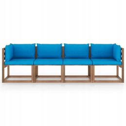 4-vietė sodo sofa iš padėklų, su pagalvėmis, medžiaginė