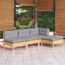 4 dalių sodo sofos komplektas, pilkos pušinės pagalvės