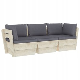 Lumarko 3-vietė sodo sofa iš padėklų, su pagalvėmis