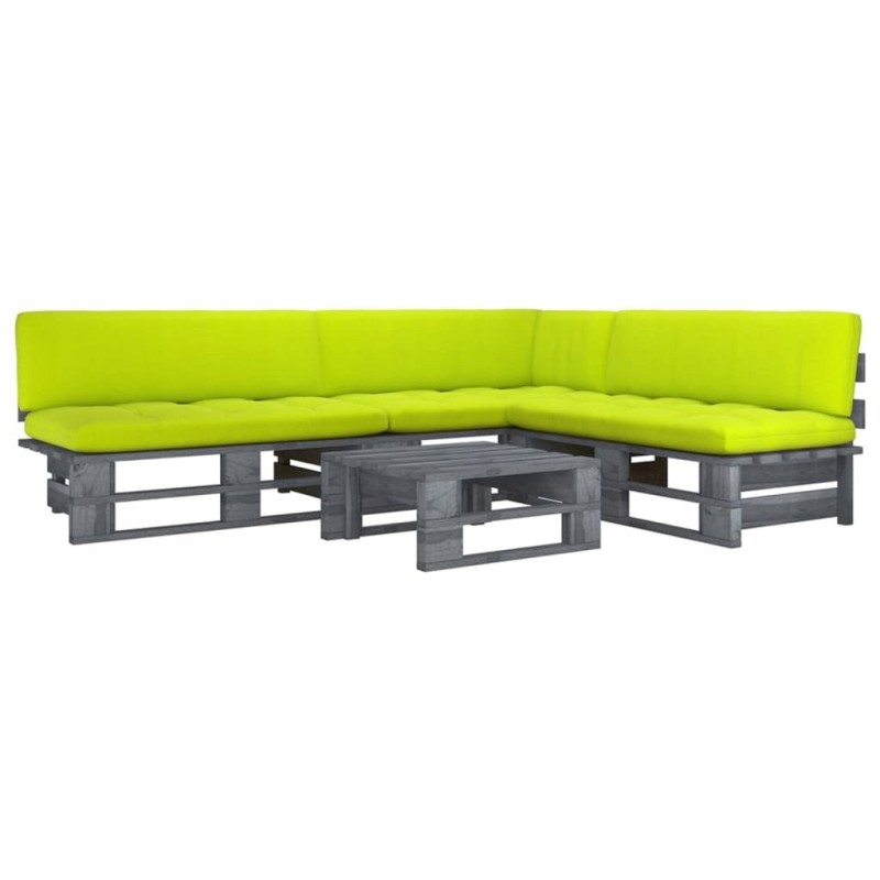 4 dalių poilsio komplektas iš padėklų, su pagalvėmis, pilka, pušinė