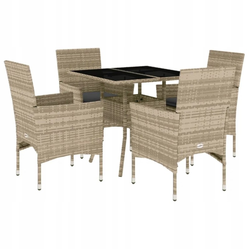 Sodo baldų komplektas šviesiai pilkas PE rotangas, 80x80x75cm, 4 kėdės, 4 ankštys