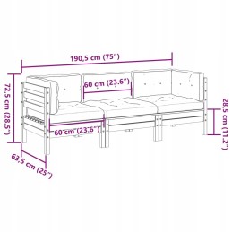 3 dalių sodo baldų komplektas su pagalvėlėmis, vaško ruda, pušis