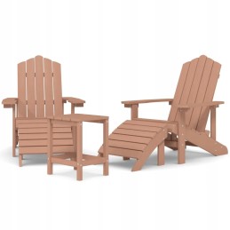 Vidaxl adirondack kėdės su atrama kojoms ir stalu, hdpe, ruda