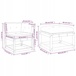 3 dalių sodo baldų komplektas su pagalvėlėmis, pušies masyvo
