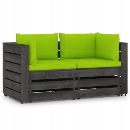 Vidaxl dvivietė sodo sofa su pagalvėlėmis, pilka impregnuota mediena