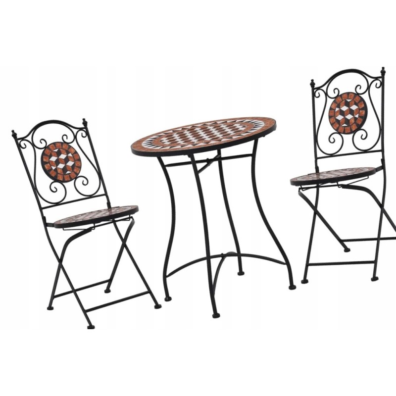 Sodo baldų komplektas: stalas + 2 terakotinės kėdės