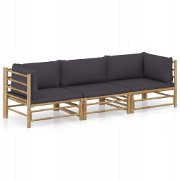 3 dalių sodo baldų komplektas, tamsiai pilkos pagalvės